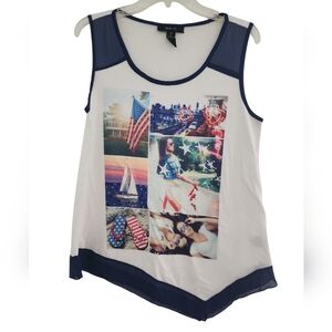Woman Sleeveless Graphic Top - White and Blue